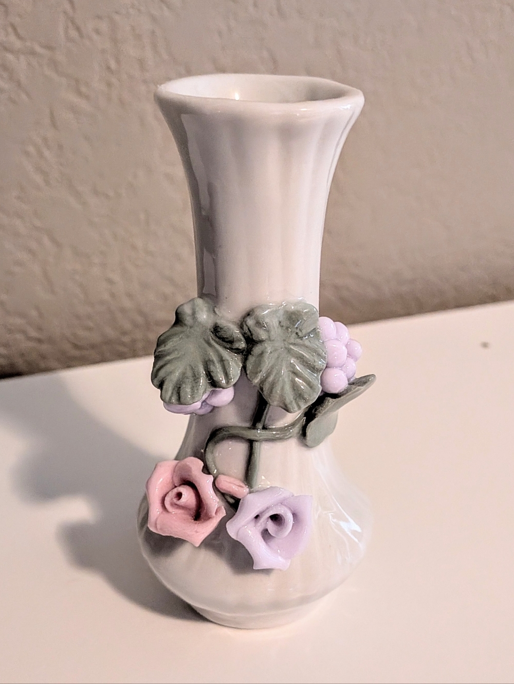 White Porcelain Bud Vase with Pastel Floral Accents